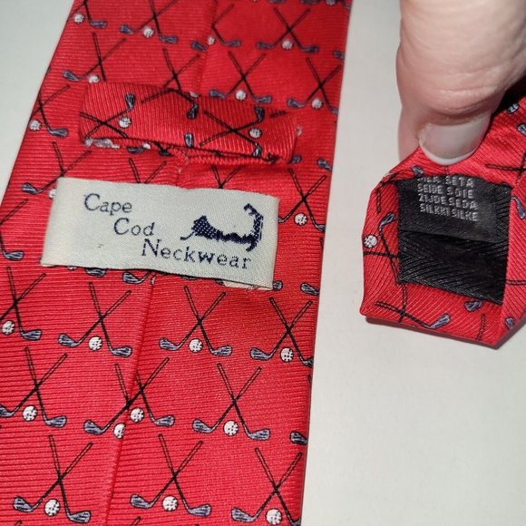 Cape Cod Neckwear Tie Men Red Novelty Print Golf Club Silk Handmade Preppy - Picture 4 of 9